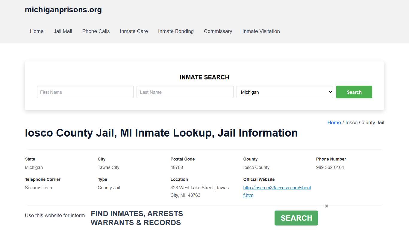 Iosco County Jail, MI - Offender Locator, Contacts, Inmate Info